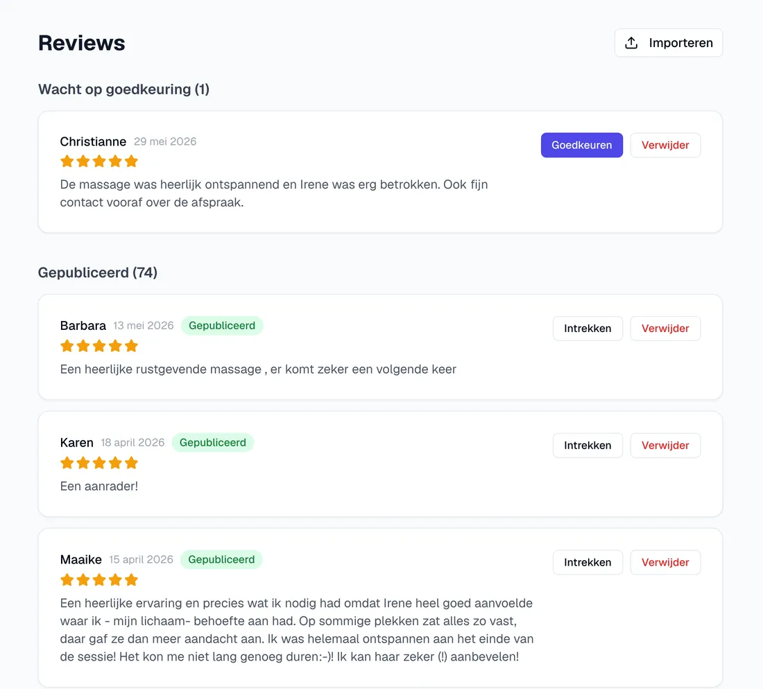 Voorbeeld reviews beheren